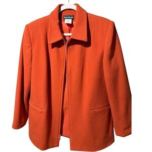 Harve Benard Orange Wool Cashmere Blend Zip Front Jacket Womens Size 14 Vintage